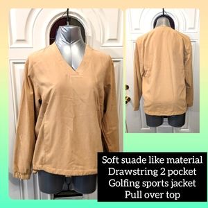 5/$25 tan soft suede like material drawstring 2 pocket Golfing sports jacket